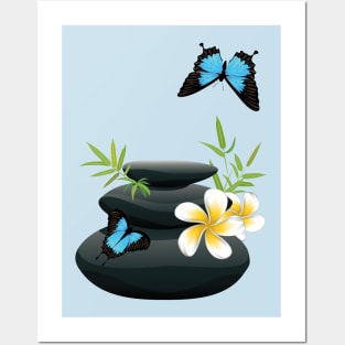 Black pebble with flower Posters and Art